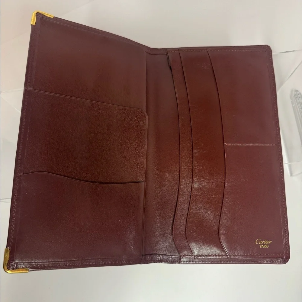 💖#109 Cartier Bordeaux Vintage Bifold Leather Long Wallet